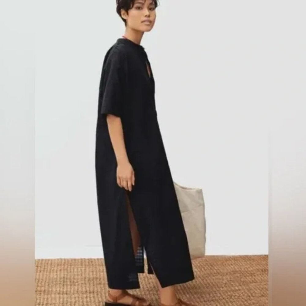 Everlane Check Caftan Dress - Cotton - Black - Medium